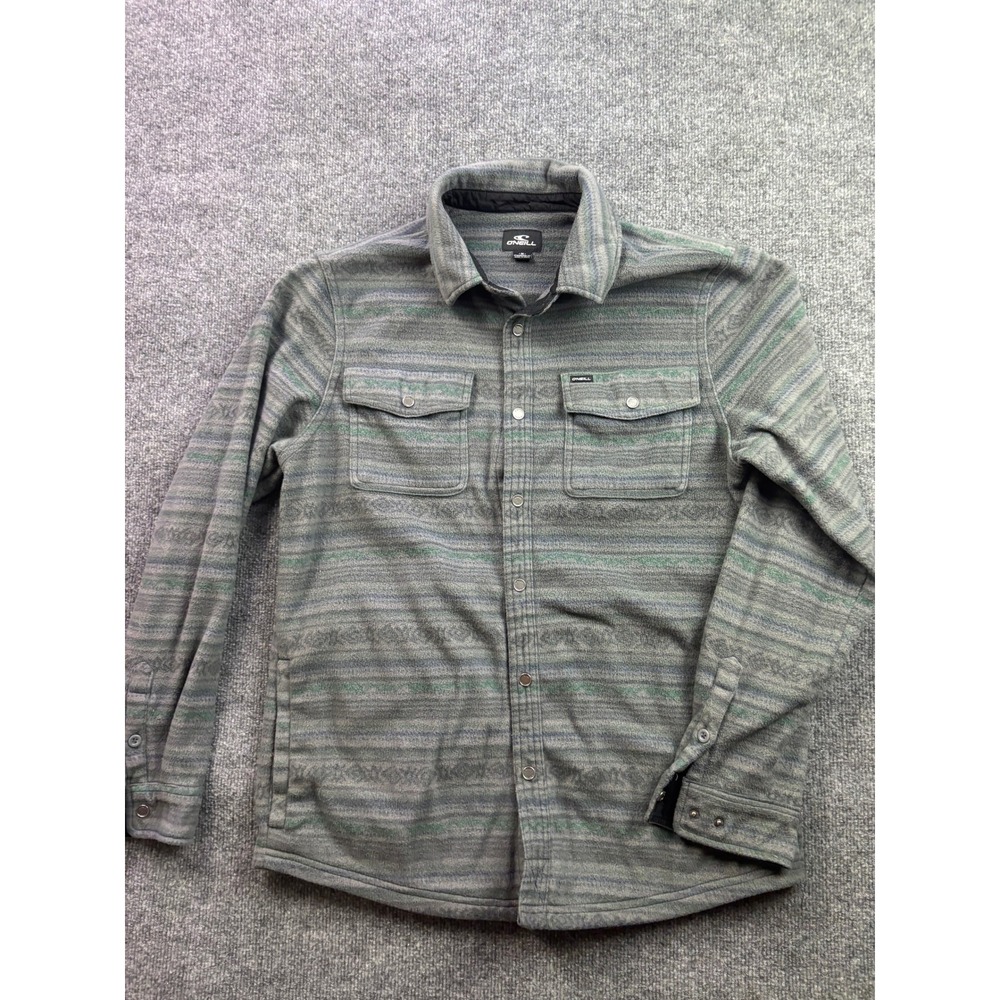 O'Neill Fleece Shirt Jacket Mens M Grey Green Southwestern Snap Front Jacket